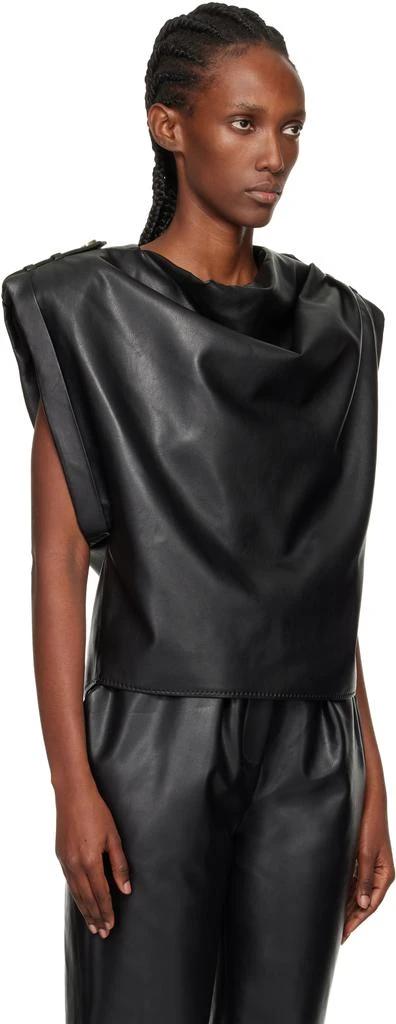 Balmain Black Draped Faux-Leather Top 2