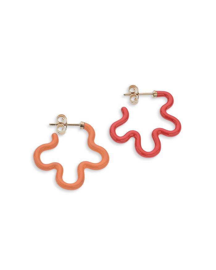Bea Bongiasca 9K Yellow Gold Flower Funk Color Flower Outline Hoop Earrings