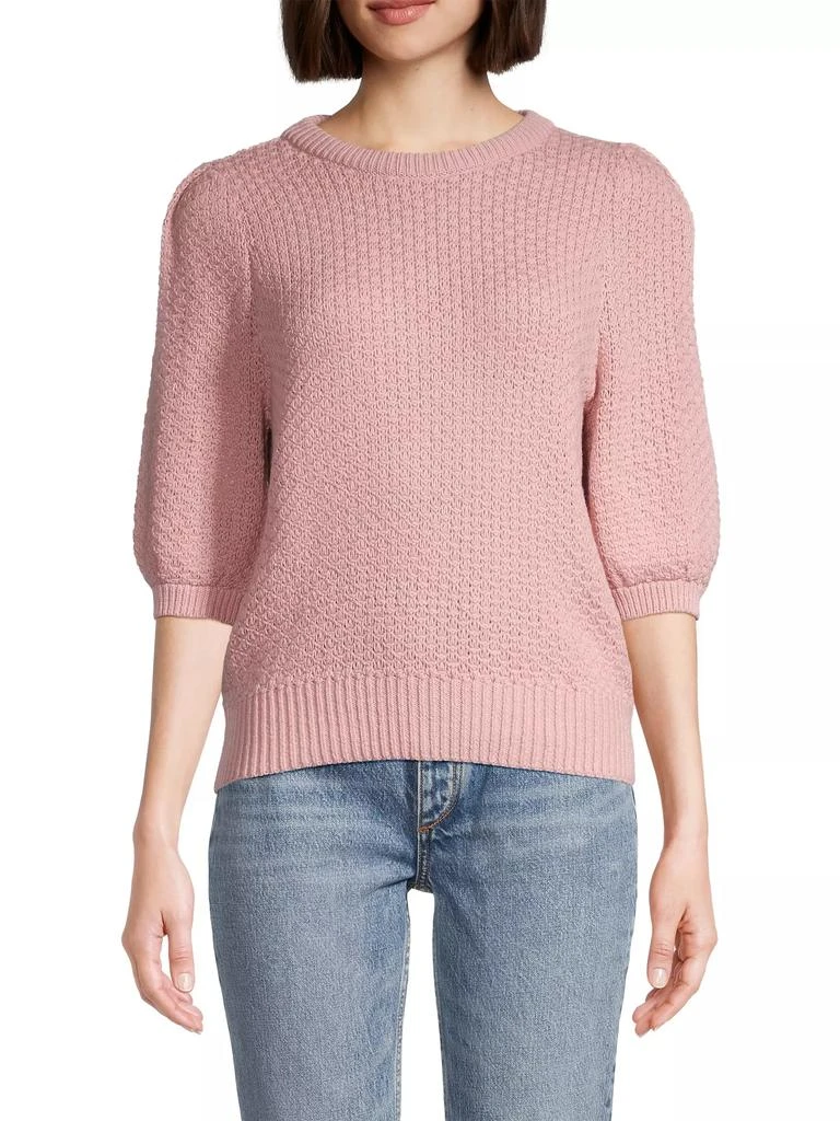 White + Warren Puff-Sleeve Cotton Sweater 3