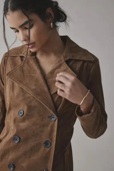 Avec Les Filles Avec Le Filles Double-Breasted Faux Suede Belted Trench Coat 2