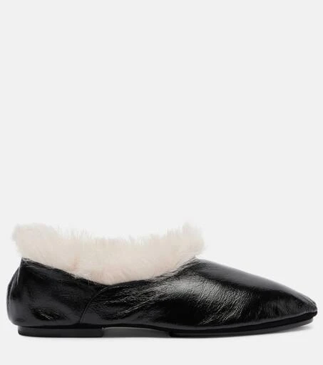 Jil Sander Shearling-trimmed leather slip-on shoes 4