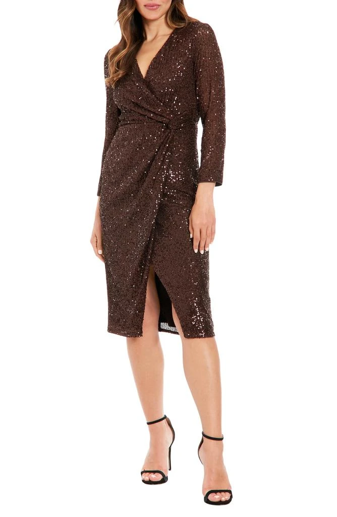 London Times Sequin Surplice V-Neck Wrap Dress 1