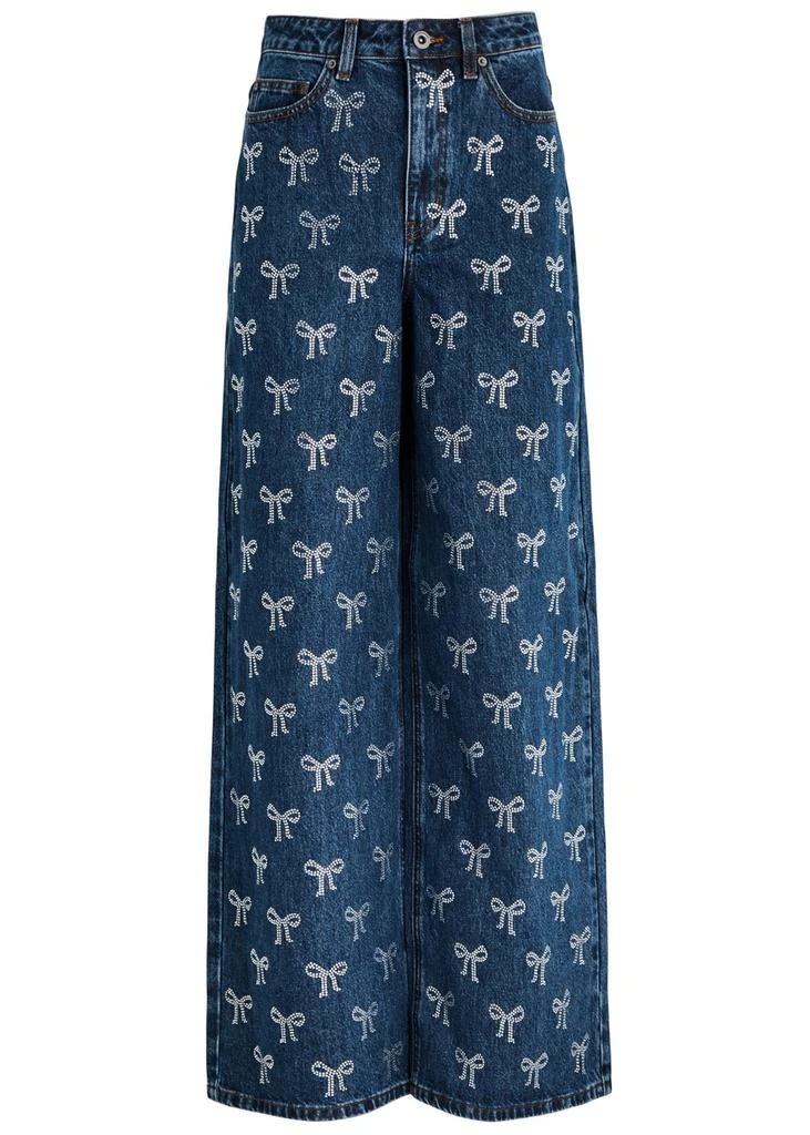 Self Portrait Bow-embellished wide-leg jeans 1