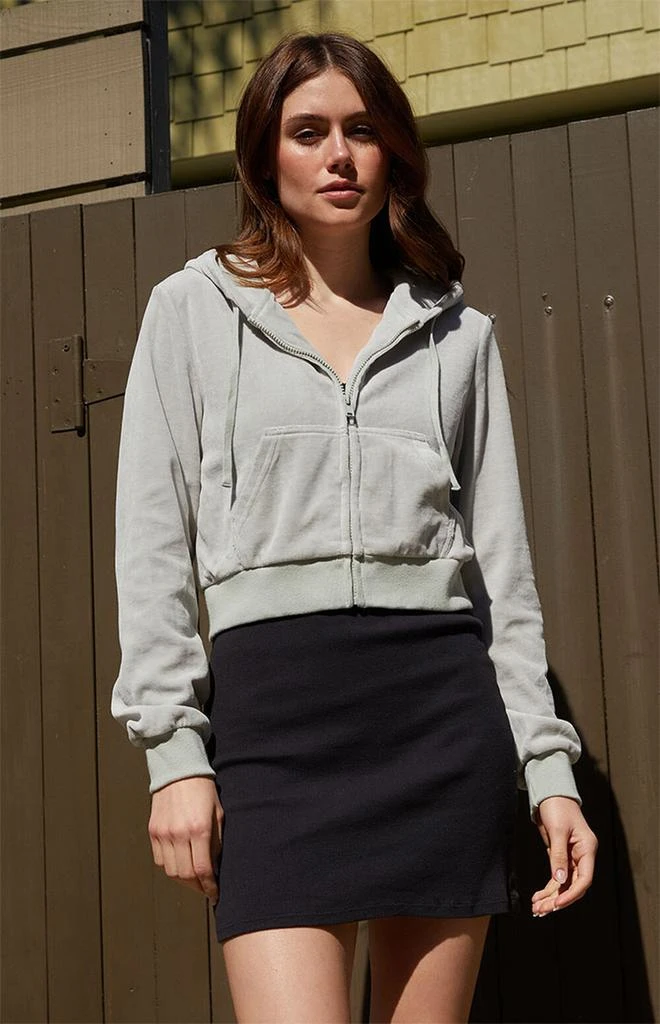 John Galt Pale Green Cropped Front Zip Hoodie 2