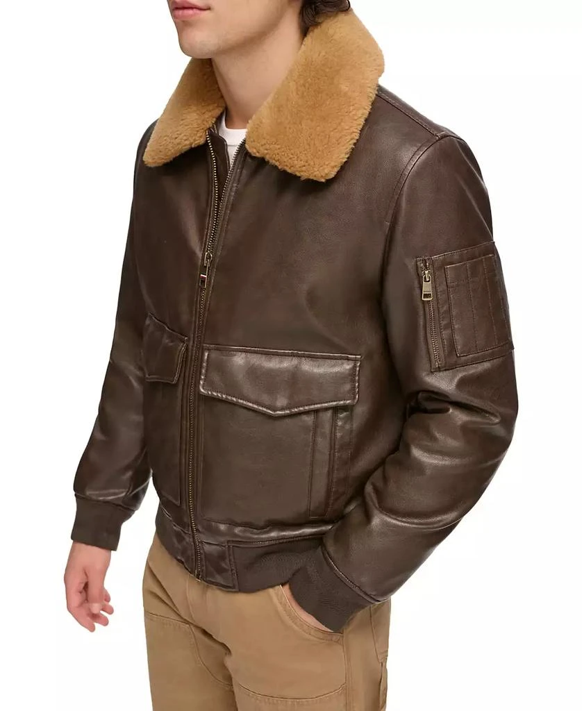 Tommy Hilfiger Men's Faux-Fur-Trim Faux-Leather Bomber Jacket 5