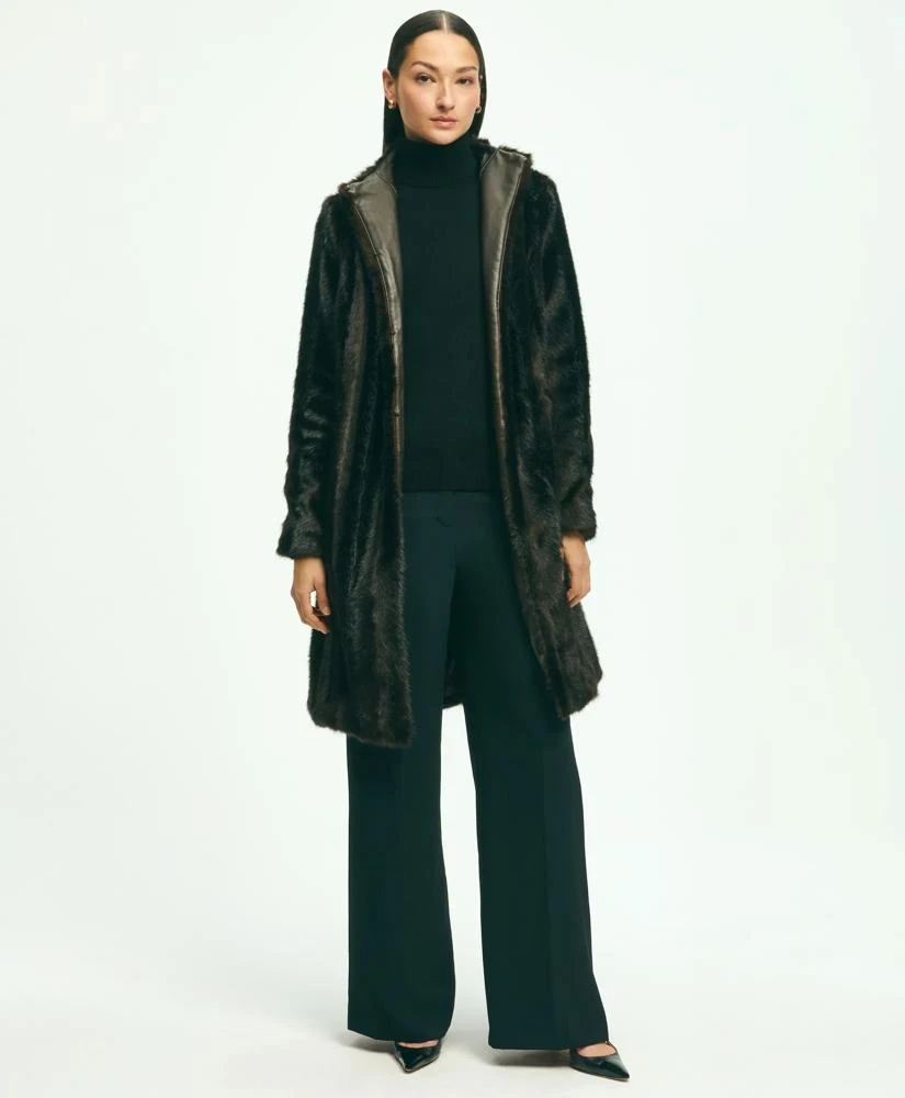 Brooks Brothers Faux Fur Belted Mock Neck Coat 3