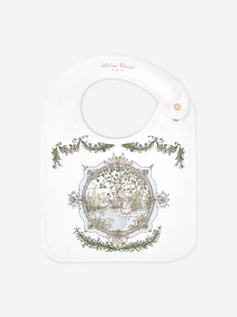 Atelier Choux Atelier Choux Baby Satin Tapestry Bib in White