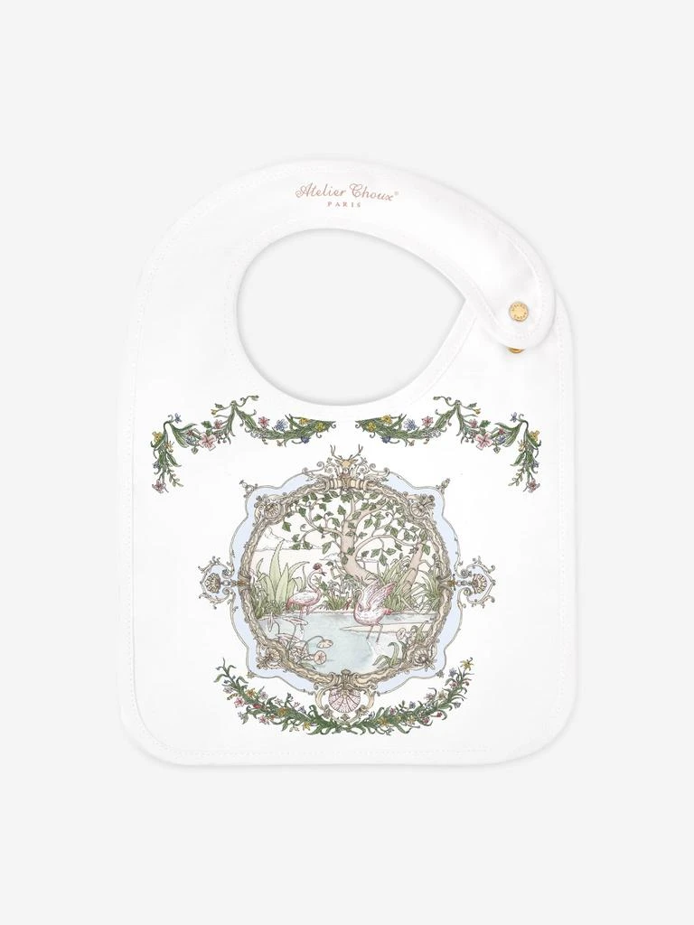 Atelier Choux Atelier Choux Baby Satin Tapestry Bib in White 1