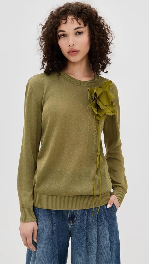 Marques Almeida Thin Knit Crew Neck Sweater with Flower Embellishment 6
