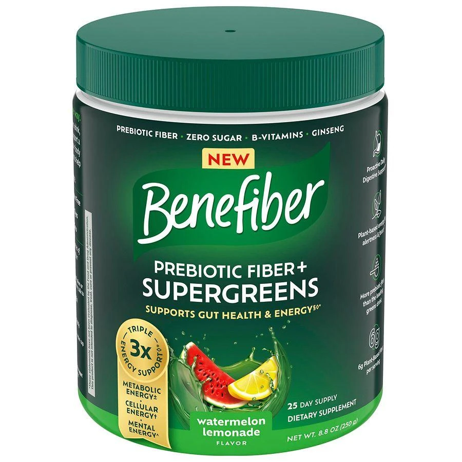 Benefiber Prebiotic Fiber + Supergreens Dietary Supplement Watermelon Lemonade