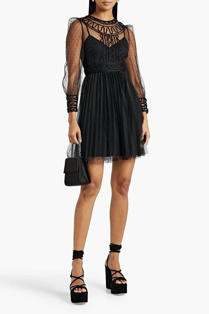 RED Valentino Cord-trimmed pleated point d'esprit mini dress 2