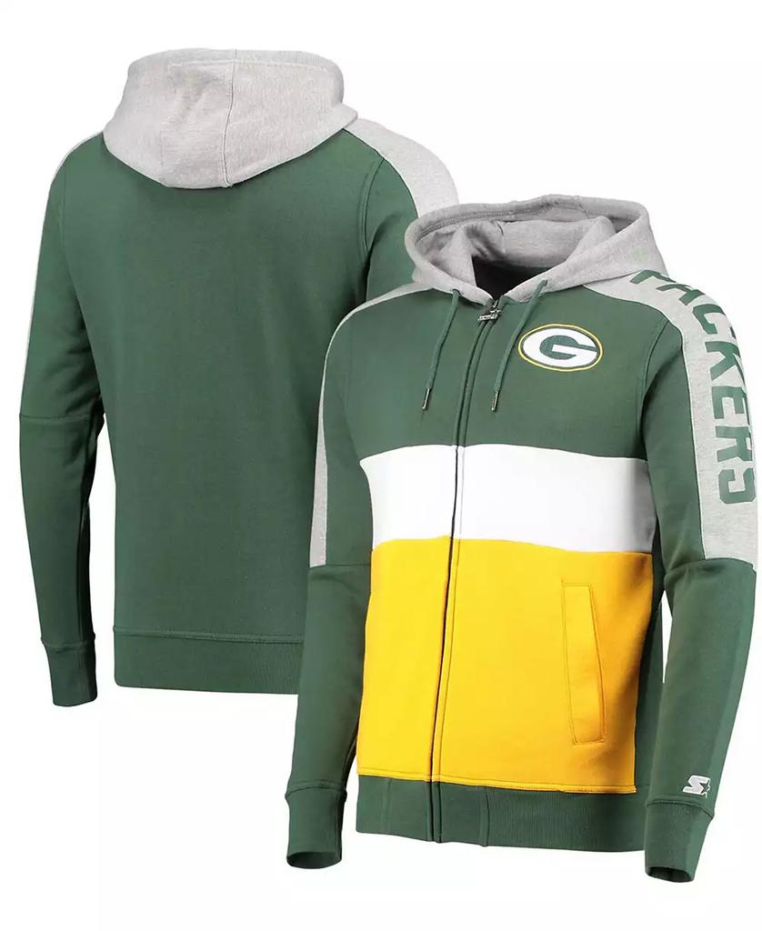 Starter Men's Green, Gold-Tone Green Bay Packers Playoffs Color Block Full-Zip Hoodie