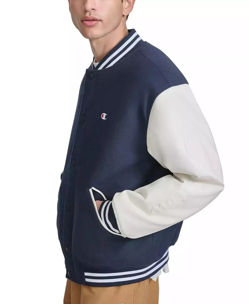 CHAMPION Men's Colorblocked Mixed-Media Varsity Jacket 3