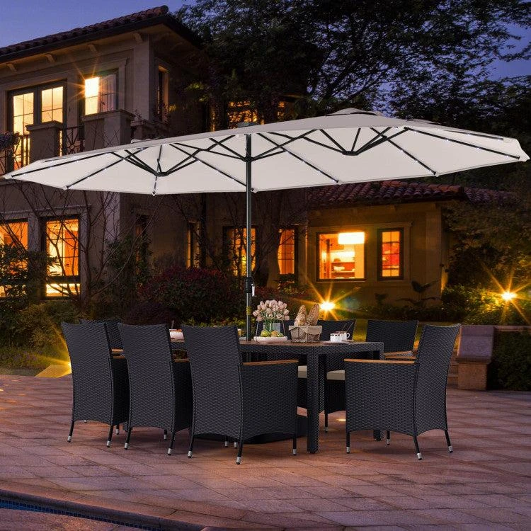 Hivvago 11 Pieces Patio Dining Set with LED Patio Umbrella with Base and Seat Cushions 2