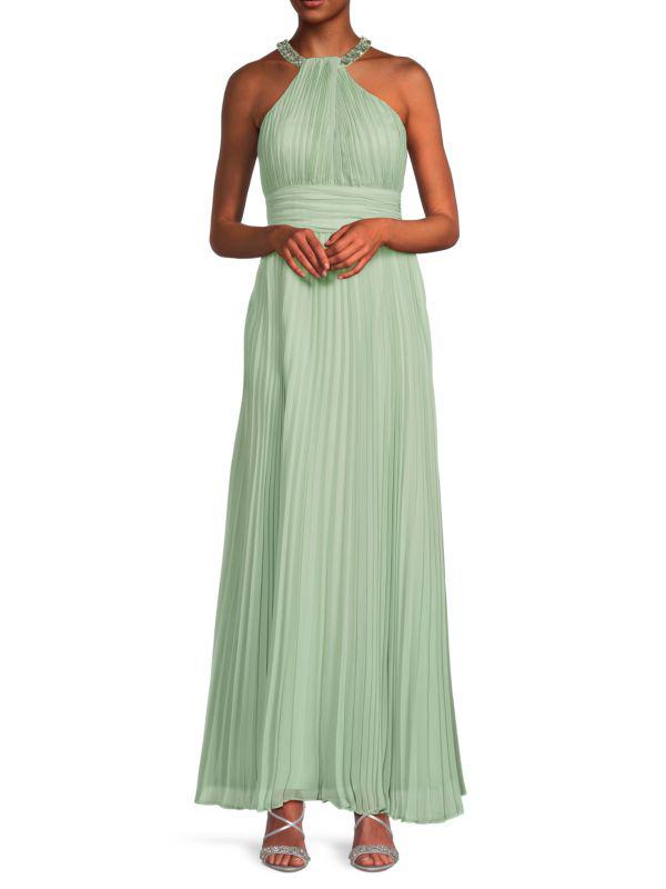 Eliza J Accordion Pleat Chiffon Embellished Gown