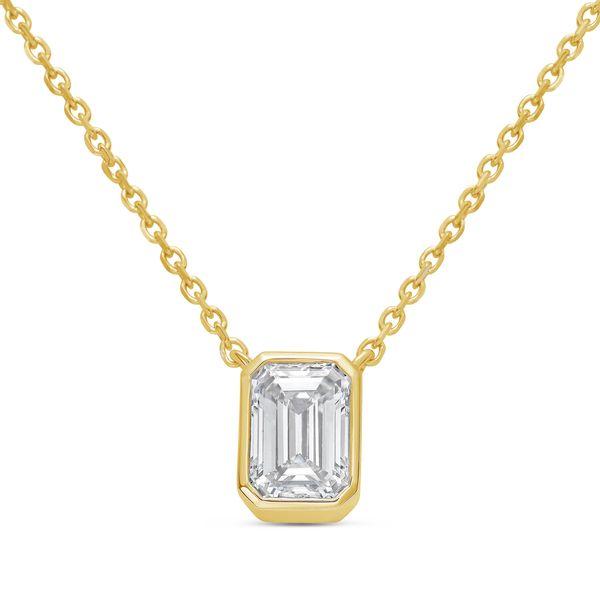 Diana M Jewels 14kt yellow gold lab grown east west radiant cut bezel pendant weighing 1.00 ct