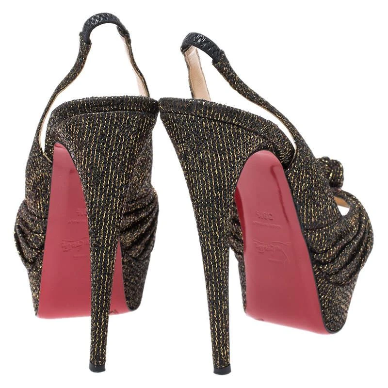 Christian Louboutin Christian Louboutin Black/Gold Glitter Fabric Jenny Knotted Slingback Pumps Size 39.5 5