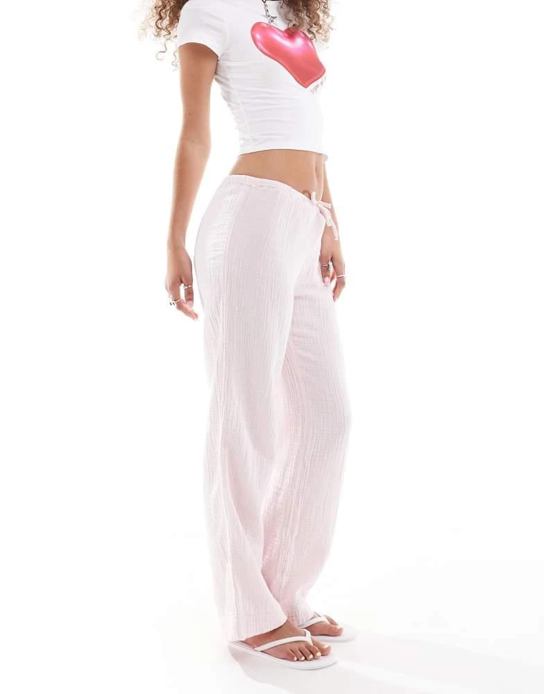 Monki Monki wide leg pull on textured trousers in light pink 5