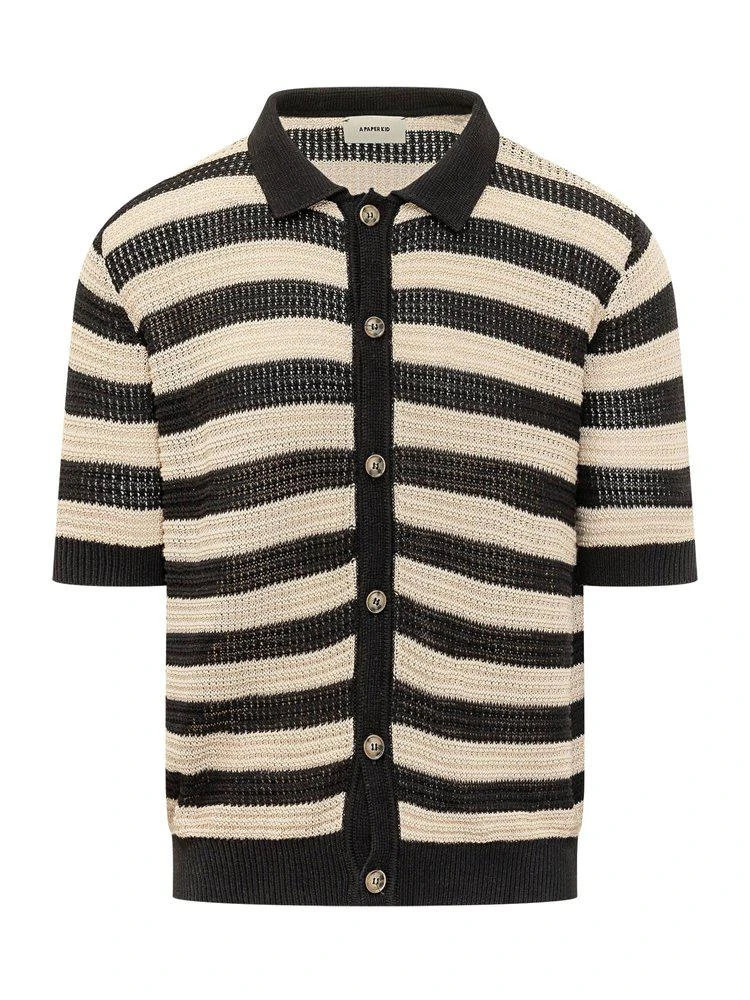 A Paper Kid A Paper Kid Striped Knitted Polo Shirt