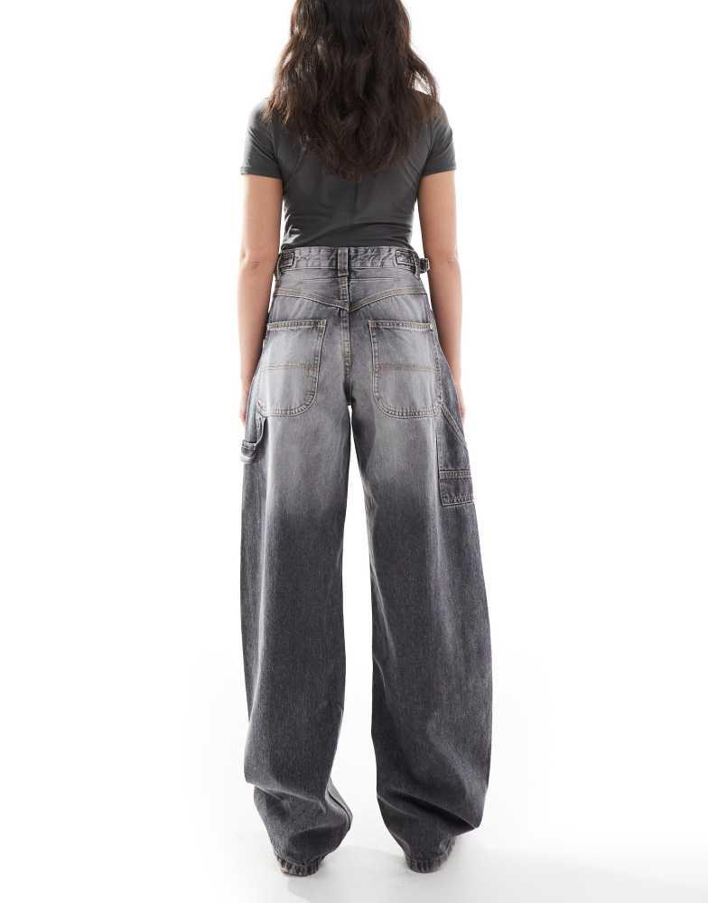 Bershka Bershka adjustable waist carpenter jeans in grey