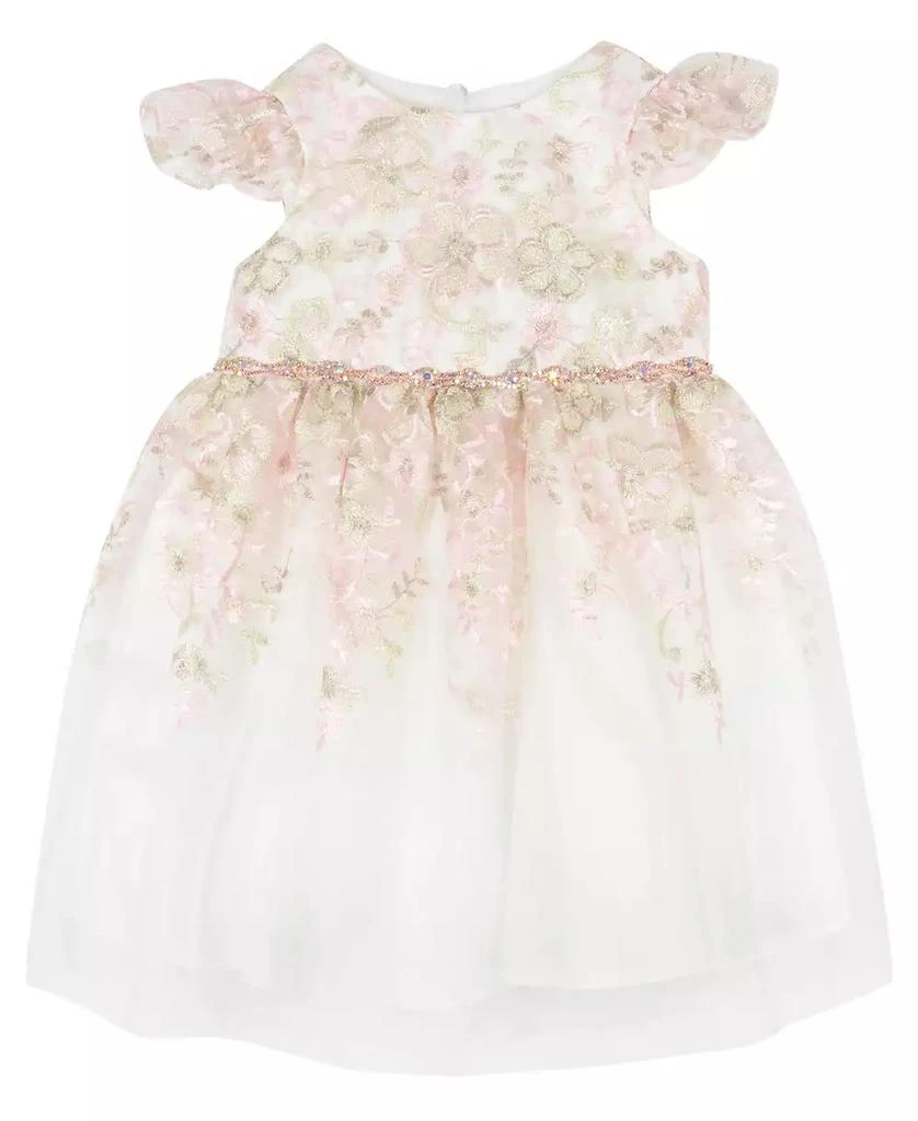 Rare Editions Baby Girls Floral Embroidered Mesh Party Dress 1