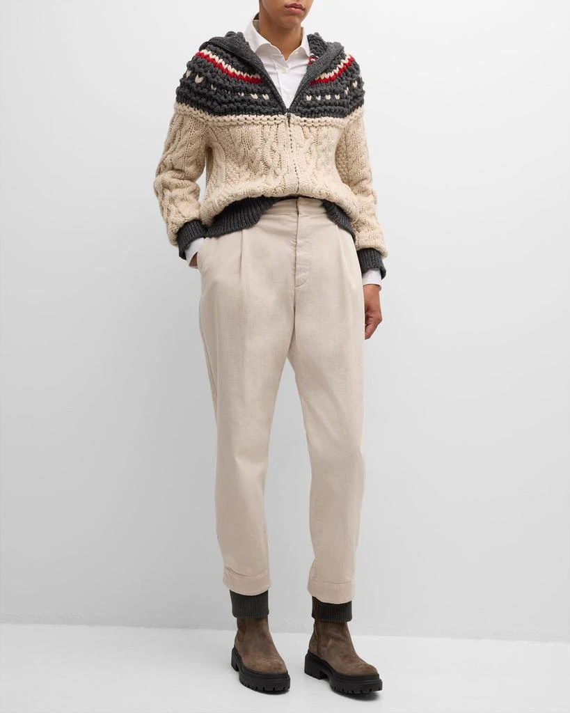 Brunello Cucinelli Pleated Straight-Leg Ankle Cotton Pants With Monili Belt Loop 3