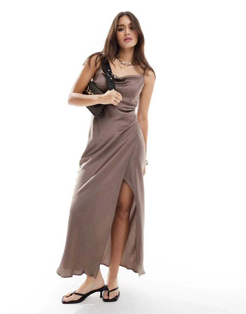 New Look New Look cowl neck strappy maxi dress in taupe 3