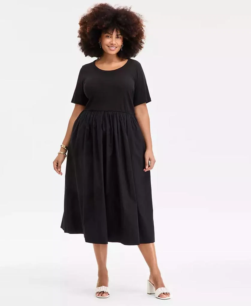 On 34th Trendy Plus Size Scoop-Neck Mixed-Media Midi Dress, Exclusively at Macy's 1
