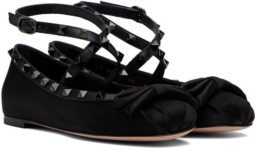 Valentino Black Rockstud Satin Ballerina Flats 4