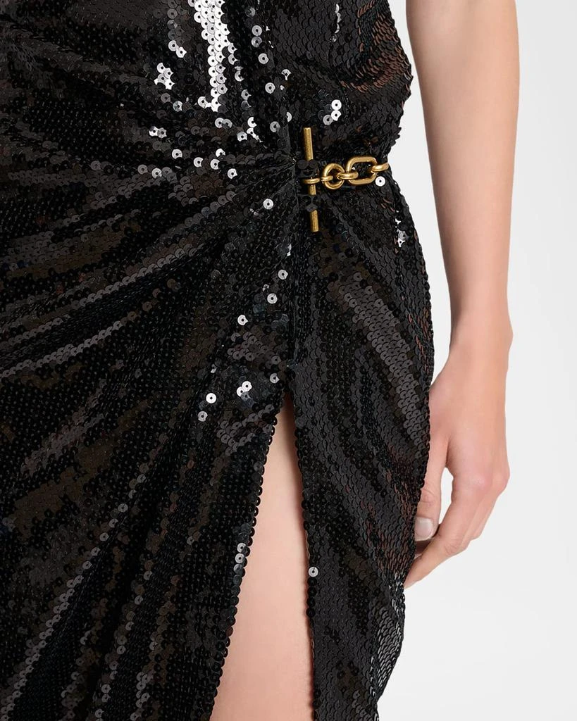 Balmain Plunging Sequined Chain Draped Wrap Gown 5