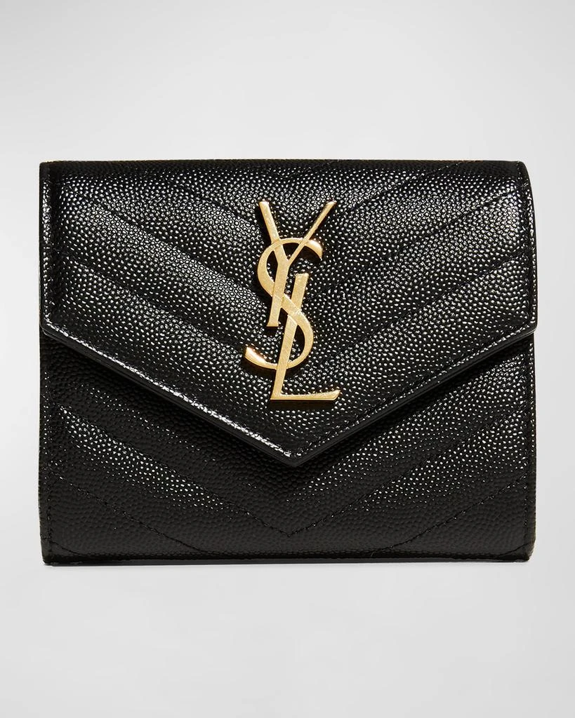 Shop YSL Monogram Trifold Wallet in Grained Leather on Sale at