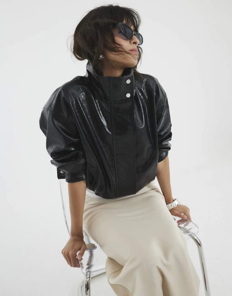 River Island River Island Faux leather funnel neck jacket in black from ASOS