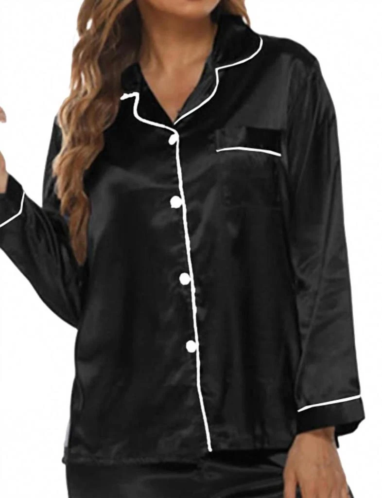 Wholesalesir Button Up Pajamas For Long Sleeve Soft Set In Black 2