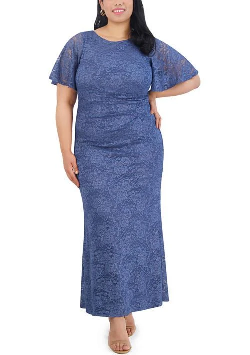 Jessica Howard Howard Plus Size Short Sleeve Scoop Neck Solid Gown 1