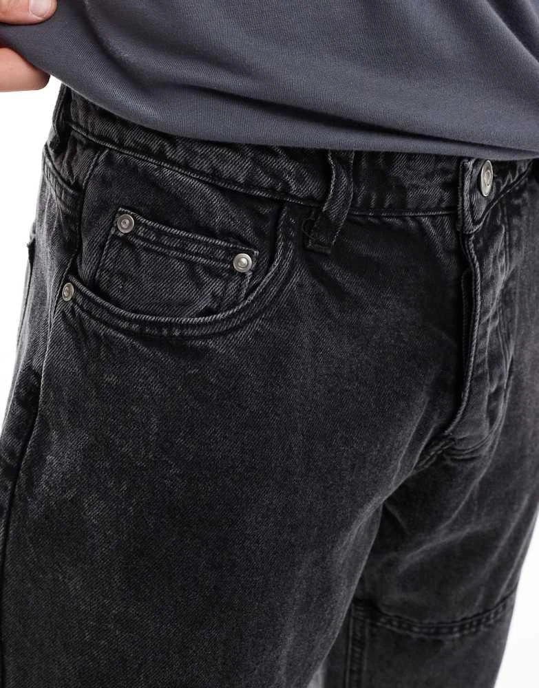 Brave Soul Brave Soul loose fit jeans in washed black with seam detail 3