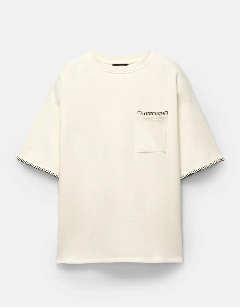 Pull&Bear Pull&Bear t-shirt with contrast seams in white 4