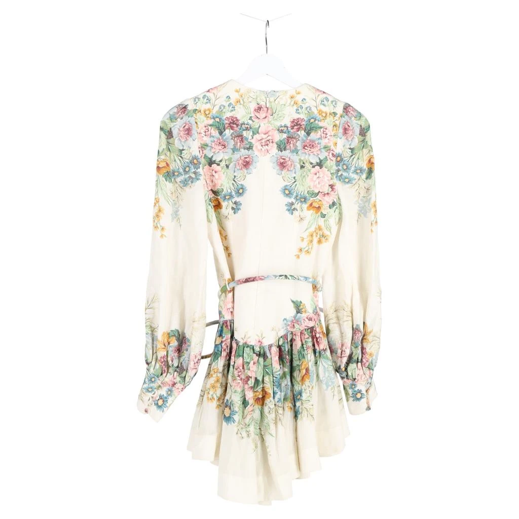 Zimmermann Floral Print Mini Belted Long Sleeve Dress in Multicolor Linen 5