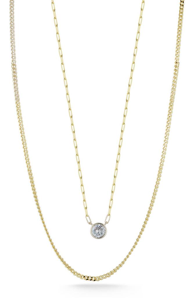 GLAZE JEWELRY Yellow Gold Vermeil Double Layer Round-Cut CZ Pendant Necklace