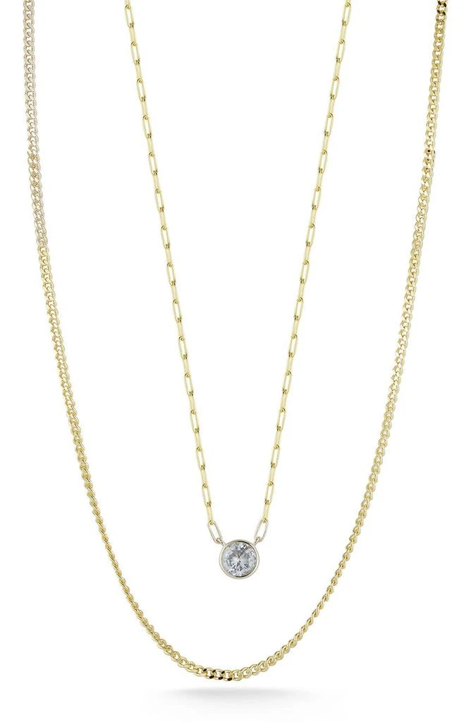 GLAZE JEWELRY Yellow Gold Vermeil Double Layer Round-Cut CZ Pendant Necklace 1