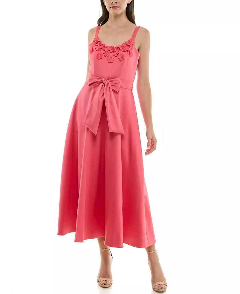 Taylor Women's Floral-Trim Bow-Waist Midi Dress 1