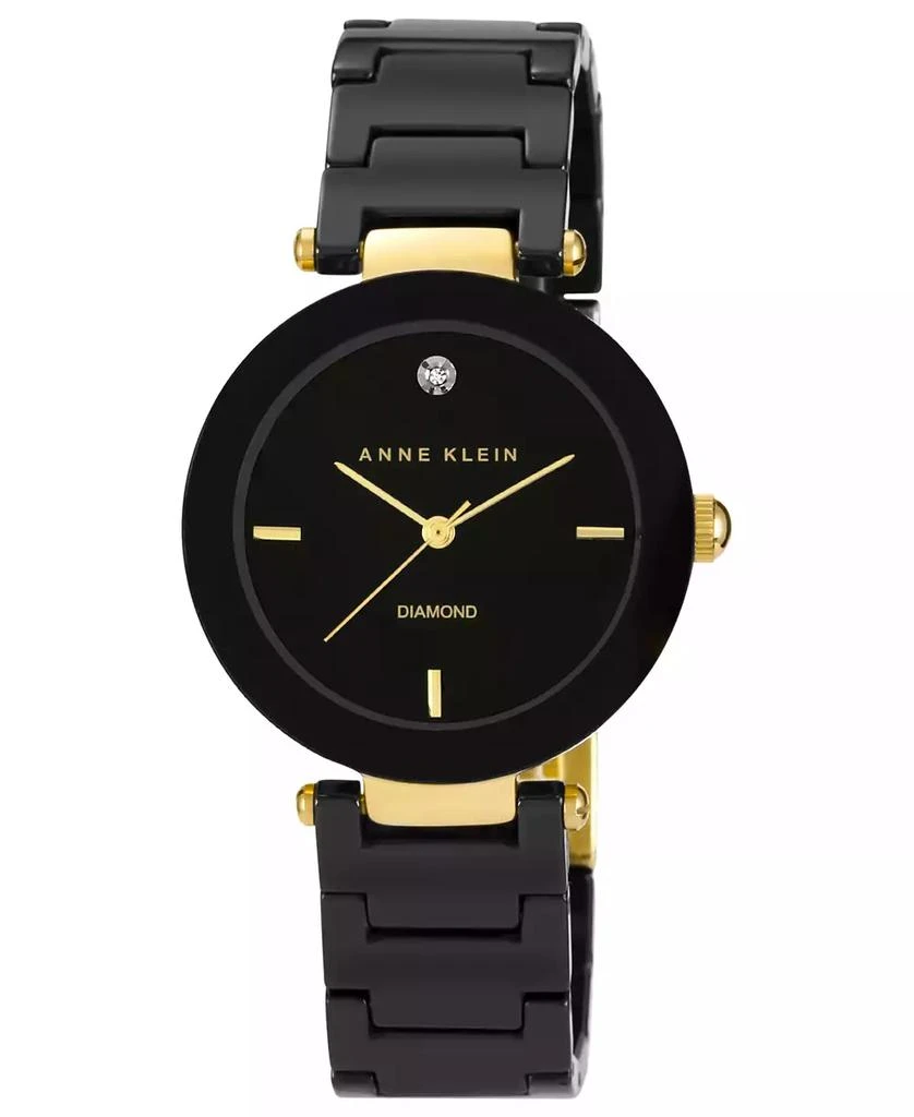 Anne Klein Watch, Women's Diamond Accent Black Ceramic Bracelet 33mm AK-1018BKBK