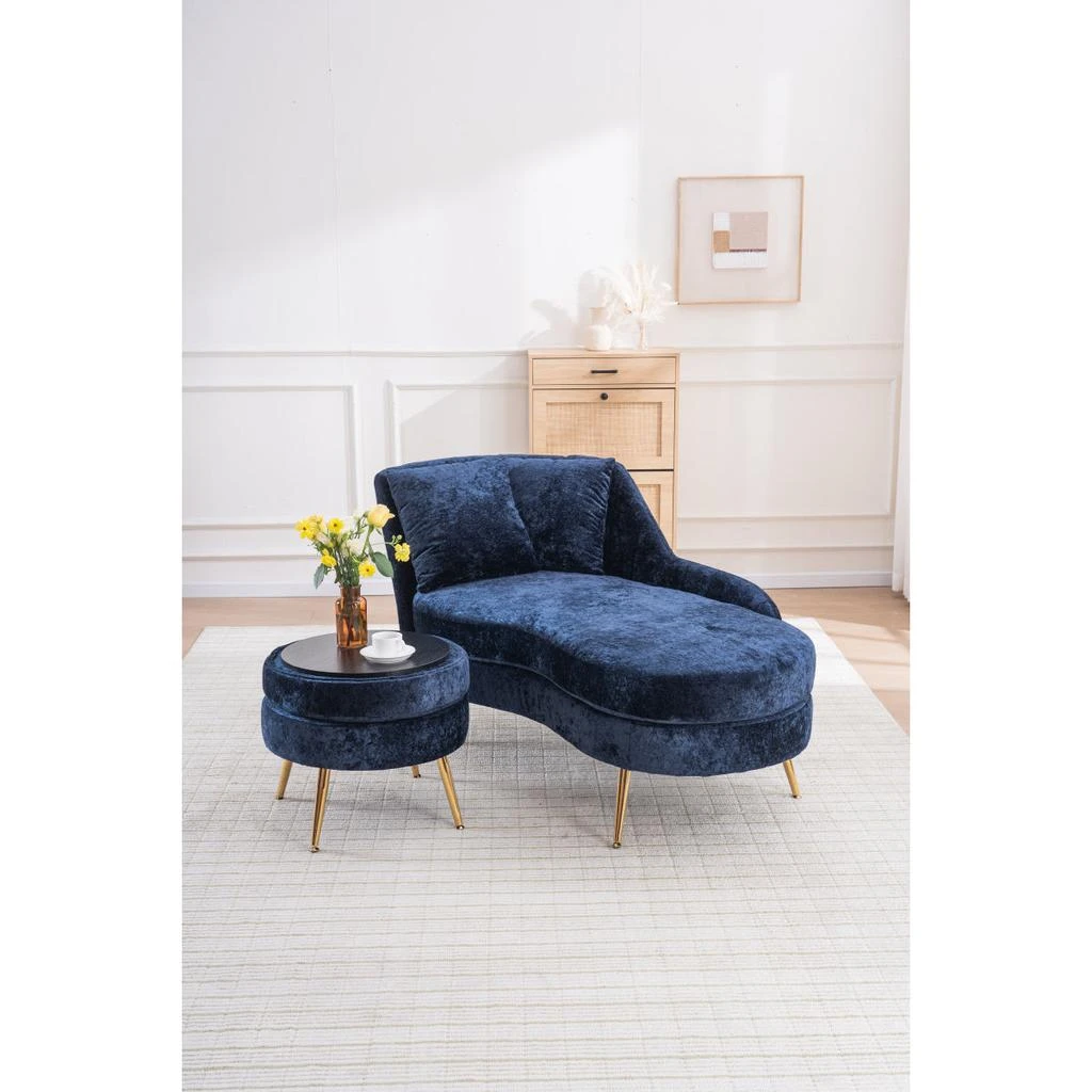 Streamdale Furniture Streamdale 58" Indoor Chenille Chair with Left Armrest 
Lumbar Pillow, Footstool Included. 6