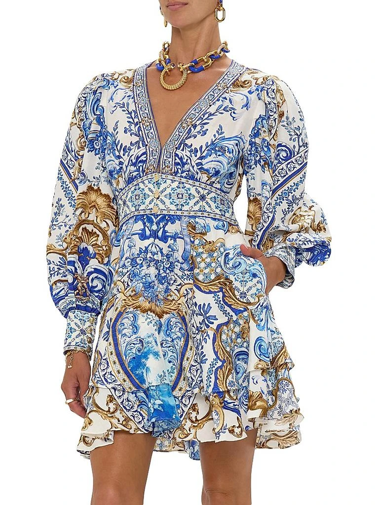 Camilla Printed Silk Button-Front Frill Dress 4