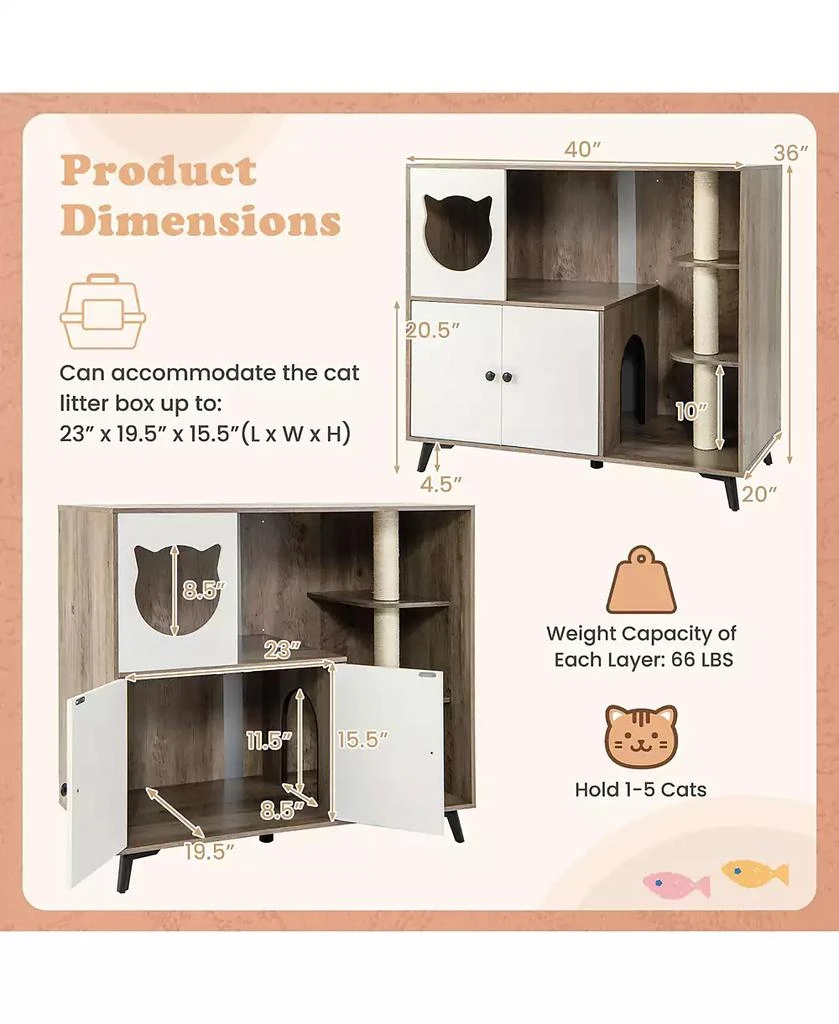 Gymax Cat Litter Box Enclosure 5-in-1 Enlarged Cat Litter Cabinet Furniture 3