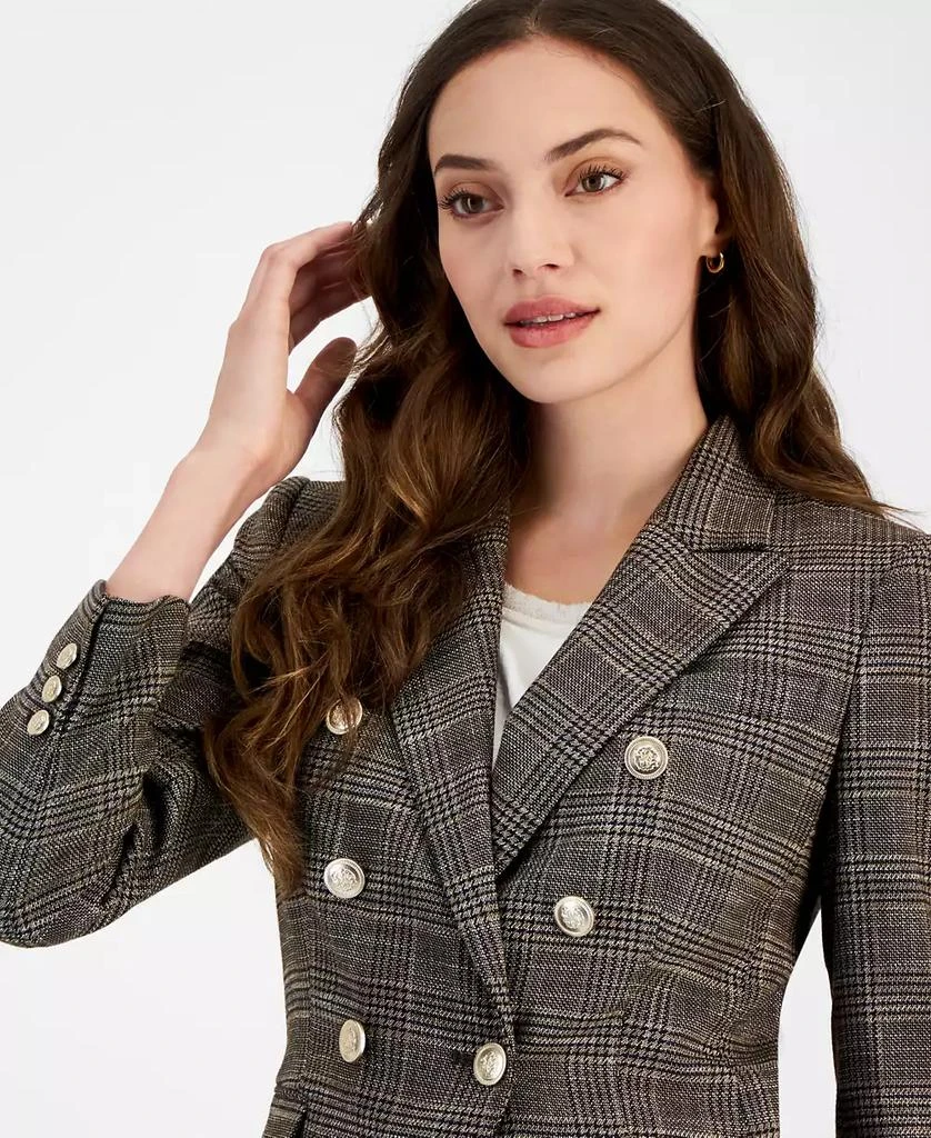 Tahari Women's Plaid One Button Double Breasted Blazer 3