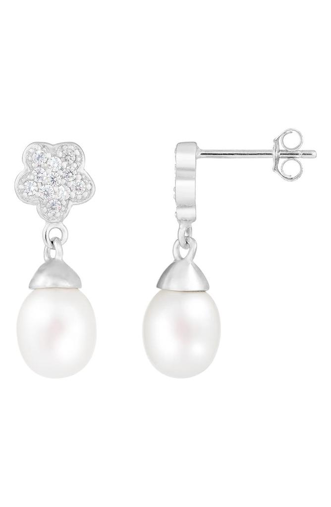 SPLENDID PEARLS Freshwater Pearl & CZ Cluster Drop Earrings