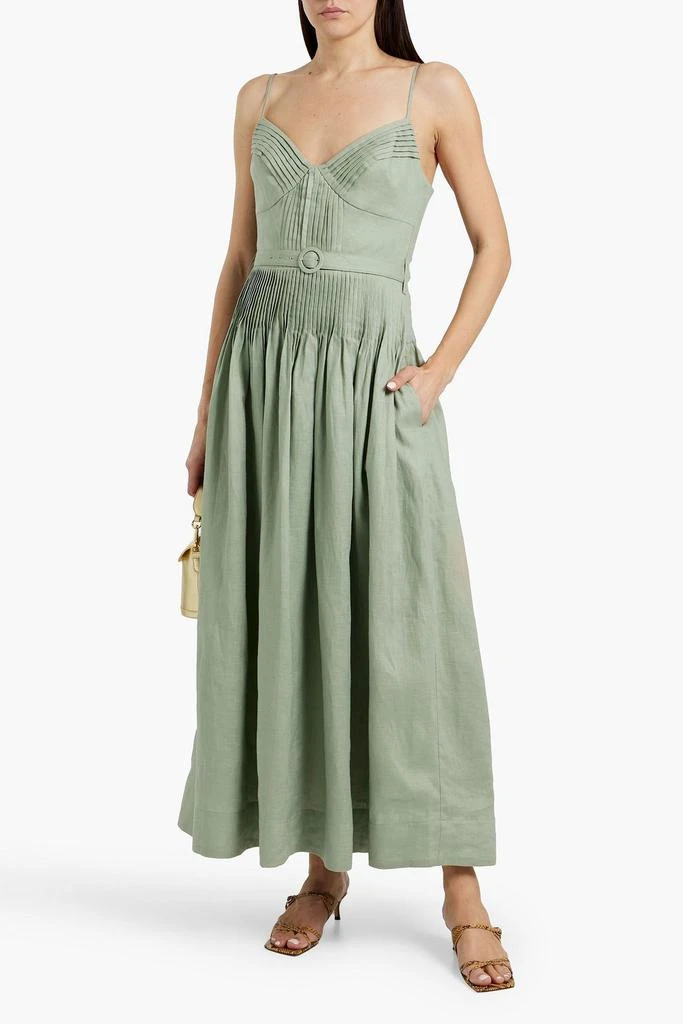 NICHOLAS Belted pintucked linen maxi dress 2