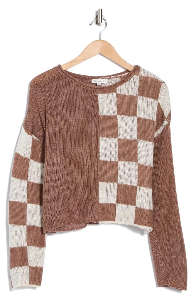 Blu Pepper Checker Colorblock Crop Sweater 3
