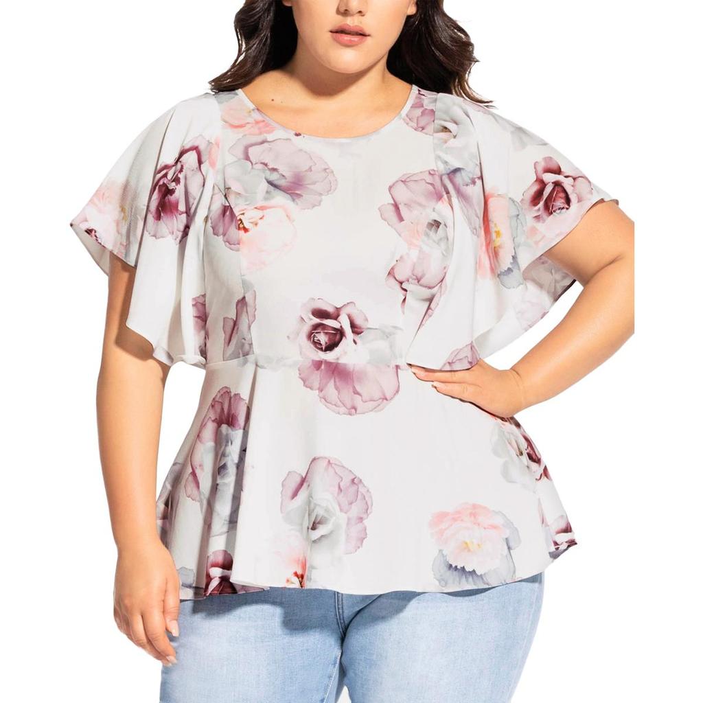 City Chic Plus Womens Textured Floral Peplum Top
