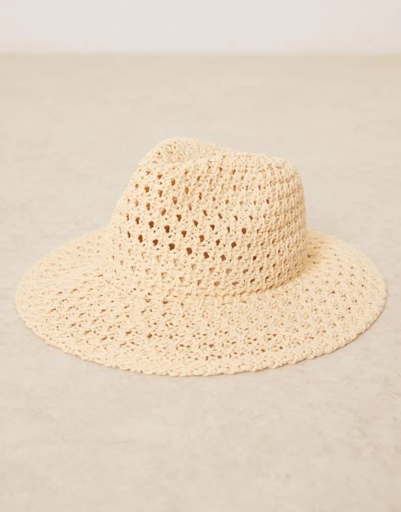 ASOS ASOS DESIGN crochet knit packable fedora in neutral 2